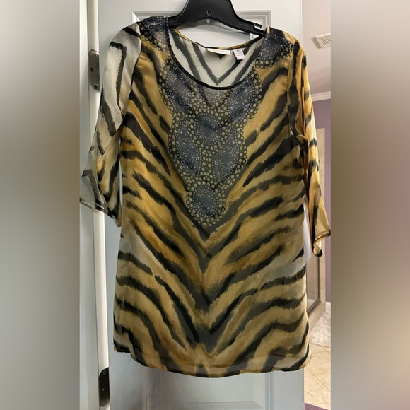 Chicos 3/4 sleeve sheer print tunic 0 - Picture 1 of 4